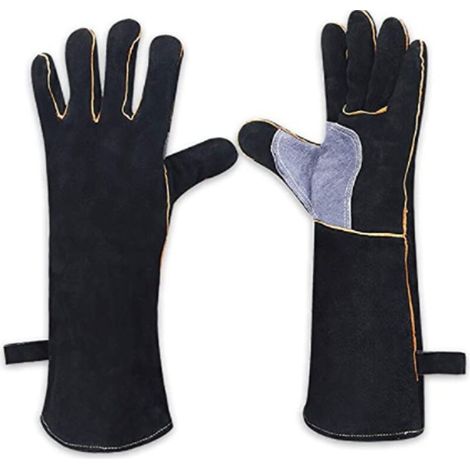 Robuste Schweißhandschuhe, hitze- und feuerbeständig mit Nähten, Arbeitshandschuhe für Kamin, Herd, Ofen, Grill, Löten, Topflappen, Gartengeräte, 40 cm