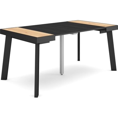 Skraut Home - Consolle allungabile, Tavolo consolle allungabile , 160, Per 8 persone, Gambe in legno, Stile moderno, Rovere e nero (1/5)