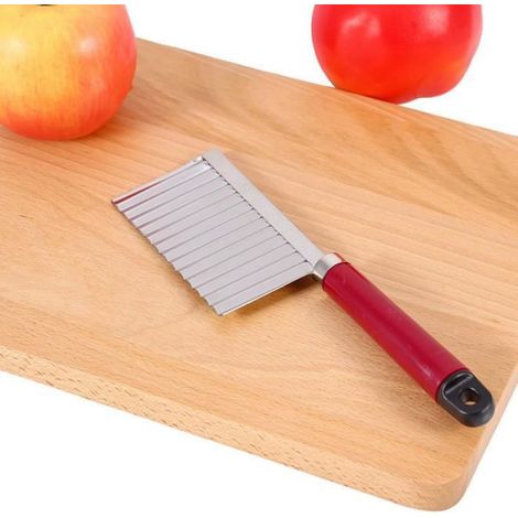 Coupe-pommes de terre ondulée en acier inoxydable, couteau de coupe de pommes de terre de cuisine Couteau à frites ondulé, pour (1/4)