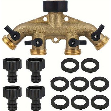 Répartiteur de Robinet de Jardin 4 Voies en Laiton – Diviseur d’Irrigation Multitâche avec Adaptateur, Filetage Européen 3/4" (1/5)