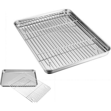 Plaque de cuisson avec grille de refroidissement, ensemble de plaques de cuisson en acier inoxydable pour four grille-pain. (1/5)