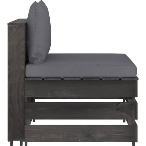Canapé central de jardin modulaire en pin imprégné gris avec coussins 60 x 70 x 66 cm (1/5)