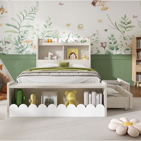 lit enfant rangement 90x190 bois blanc avec tiroirs OKMYHOME (1/5)