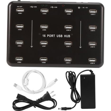 Hub USB 2.0 16 ports industriel, répartiteur ultra-rapide + adaptateur secteur 5V 3A (100-240V) prise US (1/5)