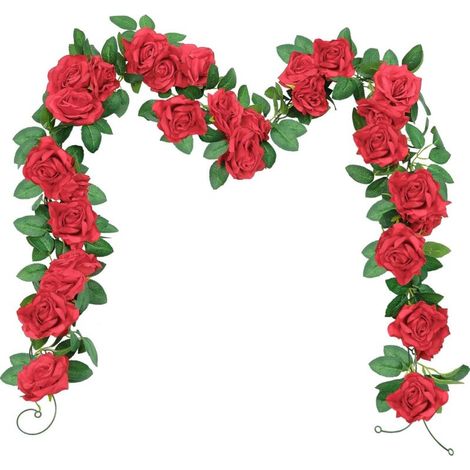 3 pièces Rose Artificielle Vignes Faux Fleurs De Soie Rose Guirlande Suspendues Rose Artificielles Rouges Lierre Plantes pour Mariage Maison Décoration 600 cm