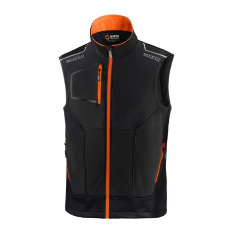 Gilet technique Sparco Tech Light Vest Illinois noir/orange fluo taille XS avec renforts et bandes haute visibilite' fermeture e'clair centrale e'tanche Nero + Arancio fluo XS