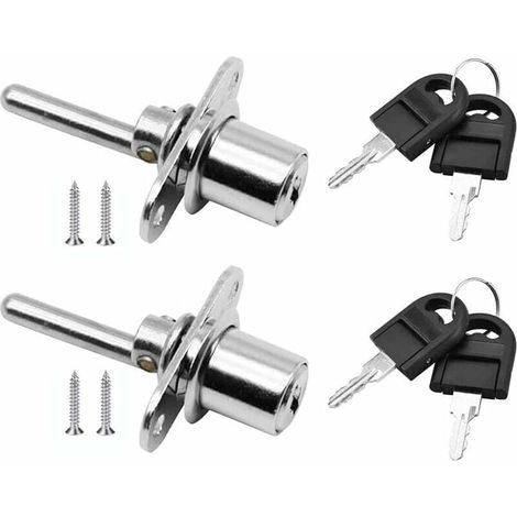 cerraduras de cajón con llave para muebles, cerradura de pistón para archivadores y vitrinas, diámetro 16 mm, longitud 61 mm (plata). (1/5)