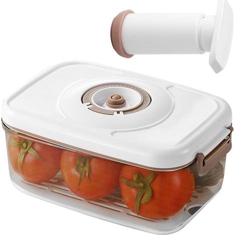 Contenitore sottovuoto ermetico (1,2 l) con pompa manuale e coperchio facile da aprire, ideale per la preparazione dei pasti, la conservazione degli alimenti e lavabile in lavastoviglie (bianco). (1/5)
