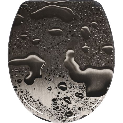 Abattant de toilette ovale en duroplast avec fermeture amortie, décor gouttes d’eau (1/5)