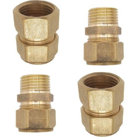 Satz mit 4 Übergangsverschraubungen – Messing – 16 mm x 1/2 AG – Außengewinde – Klemmverschraubung – Adapterrohr für Klemmringverschraubung (1/5)