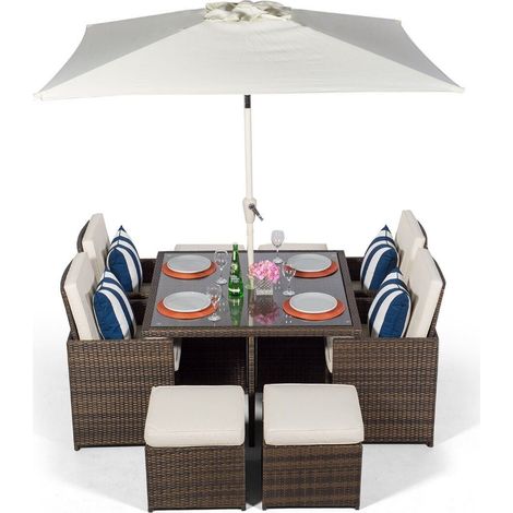 Giardino 4 Seater Rattan Cube Dining Set - Brown (1/5)