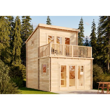 Alpholz Garten-und Freizeithaus Manhattan Blockhaus aus Holz, Holzhaus mit 44 mm Wandstärke inklusive Terrasse inklusive Schlafboden, Blockbohlenhaus mit Montagematerial (1/5)