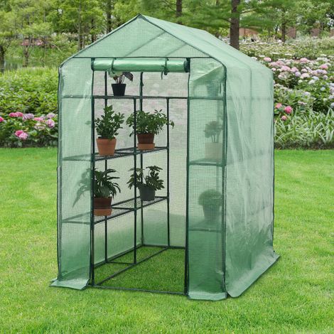 Serra da Giardino 'Vale' con 6 Ripiani (LxPxA): 120 x 170 x 194 cm - Forma di Casetta - Verde Reticolato [en.casa] (1/4)