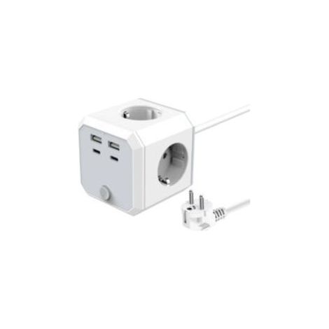Multiprise Cube avec 4Prises et 3 Ports USB, Tour Multiprises 1.8m Convient à La Maison et au Bureau, Blanc