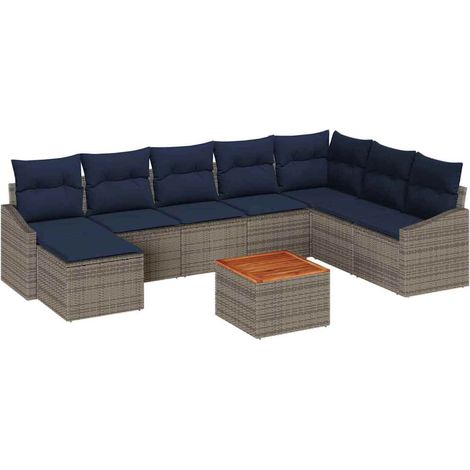 Set Divano da Giardino 9 pcs Grigio e Blu Navy polyrattan vidaXL