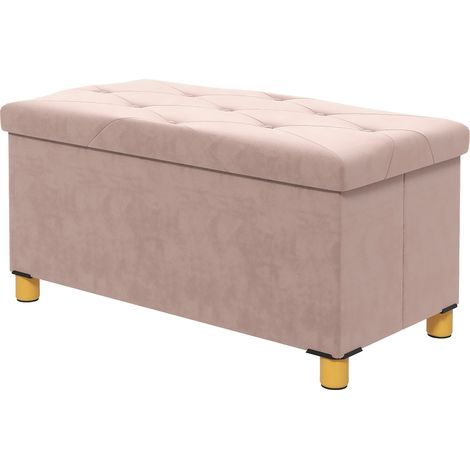 Klappbare Aufbewahrungsbank fürs Bett, 67 l Fassungsvermögen, 120 kg Tragkraft, mit Deckel, 76 x 38 x 38 cm (L x B x H), rosa (1/5)