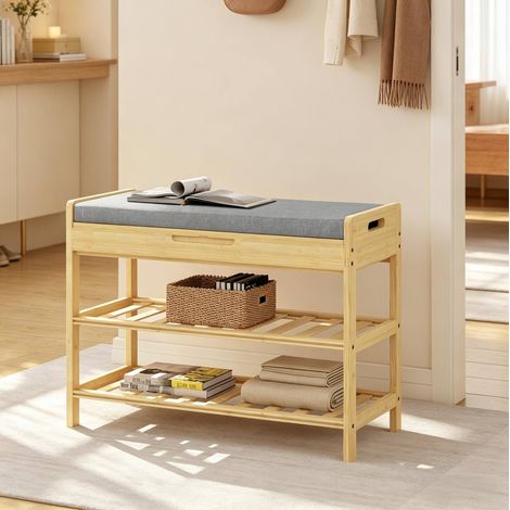 Scarpiera panca con seduta e contenitore in bambù OKMYHOME (1/5)