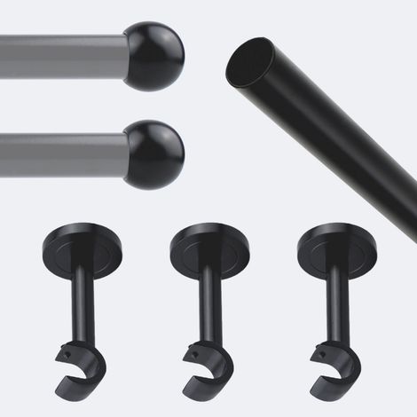 Kit de tringle à rideaux Noir Mat 250cm Diam.20mm Embout Boule - Fixation Mur - Boulet (1/3)
