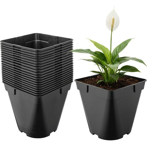 Garronda Pot de Fleur Carré Arrondi Plastique 18 × H 18 cm (4L) Lot 20 Godets Semis Pots de Pépinière Drainage Résistants Intempéries pour Culture Plantes Jardin Serre Intérieur Extérieur GD-0200