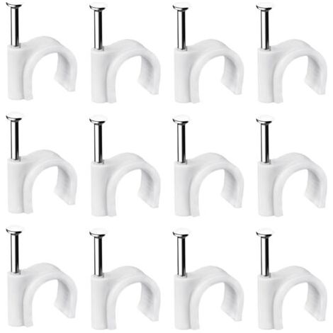 Lot de 400 clips muraux en acier pour câbles - Différentes spécifications - Solides - Durables - Blancs - Rondes - 400 de 6 mm - Gestion des câbles (1/5)
