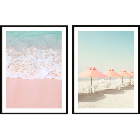 POSTER IMMAGINI IN CORNICE 53x73cm Dittico Set di 2 immagini Spiaggia Rosa Mare P2085 (1/3)