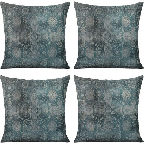 Taies d'oreiller décoratives en lin de style bohème, 45 x 45 cm, motif ethnique turquoise, ensemble de 4 pièces – compatibles avec les coussins de taille standard.