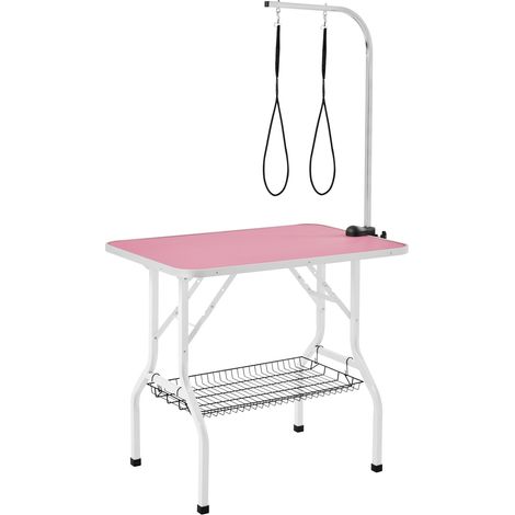 Yaheetech Tavolo da Toelettatura e Tosatura per Cani Gatti Animali Pieghevole con 2 Lacci Portata 100 kg Rosa
