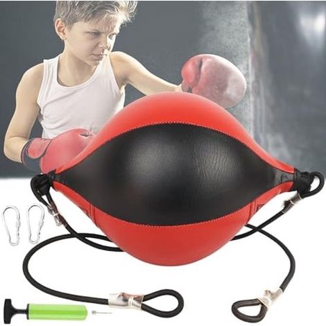 Double Speed Ball de boxe – Speedball suspendu en cuir PU avec cordes élastiques, pompe à air et accessoires – Pour la boxe, le fitness, l'entraînement des réflexes et de la coordination – 180 cm, noi