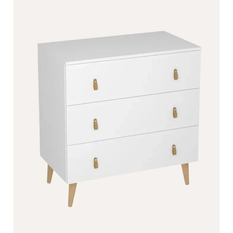 Commode, Meuble de rangement avec 3 tiroirs coloris blanc - Hauteur 83 x Longueur 80 x profondeur 48 cm (1/4)