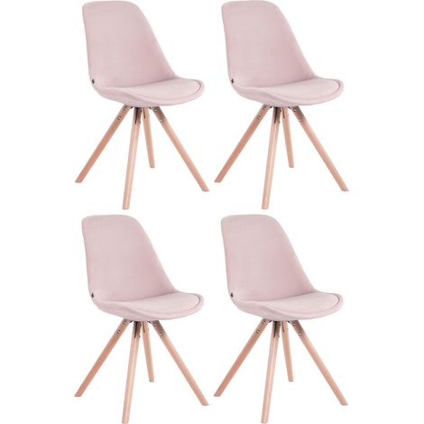 4 chaises de salle à manger style scandinave en velours rose pieds rond en bois clair CDS10308 (1/4)