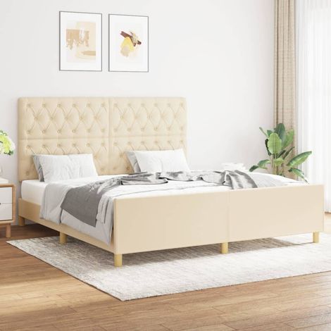 Cadre de lit sans matelas crème 160x200 cm tissu (1/5)