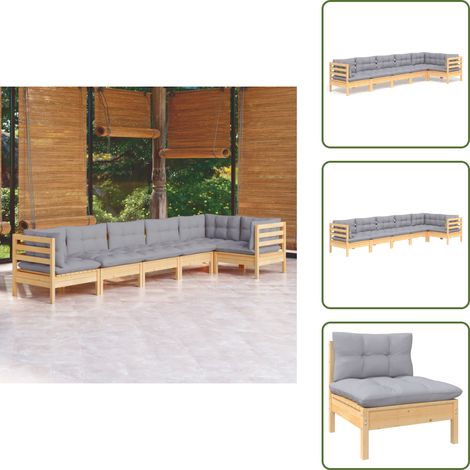 The Living Store 6-tlg. Garten-Lounge-Set mit Grauen Kissen Kiefernholz - Garten Lounge Set - Kiefernholz Möbel - Outdoor Möbel - Loungemöbel - Gartengeräte (1/5)