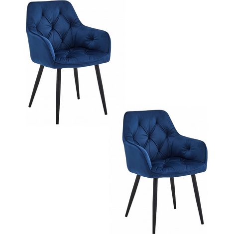 York-Sessel – marineblauer Samt / schwarze Beine x 2 (1/5)