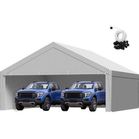 Toile de Rechange Carport 6x6 m Bâche Abri Voiture avec Parois Latérales PE Imperméable Gris (1/5)
