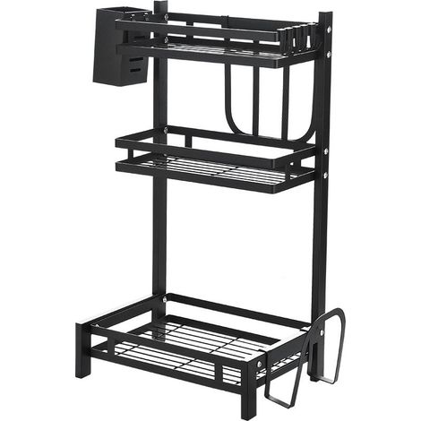 Étagère à Épices à 3 Niveaux, Support de Rangement Cuisine avec 3 Crochets, Étagère de Rangement Épices, Organisateur Multifonctionnel Cuisine (Noir, 33×22.5×60 cm) (1/5)
