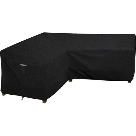 Telo di copertura impermeabile a forma di L per mobili da giardino, in tessuto Oxford 210D, antivento e resistente ai raggi UV (215x215x87x80 cm) - Nero -Crezuo