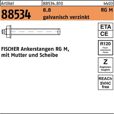 Fischer 10x Tige d'ancrage RG M 24 x 295 mm galvanisé acier qualité 8.8 - 519448