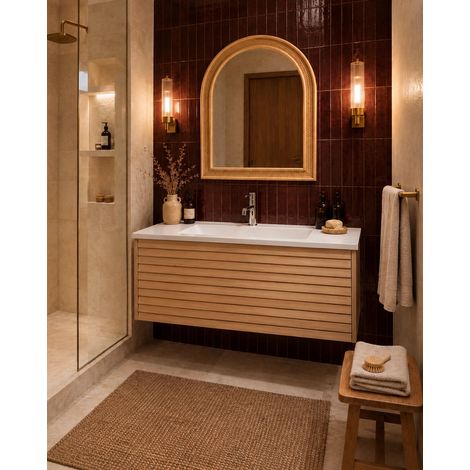 Mobile bagno 90x48 quercia un cassetto con lavabo resina opaco Madrid (1/5)