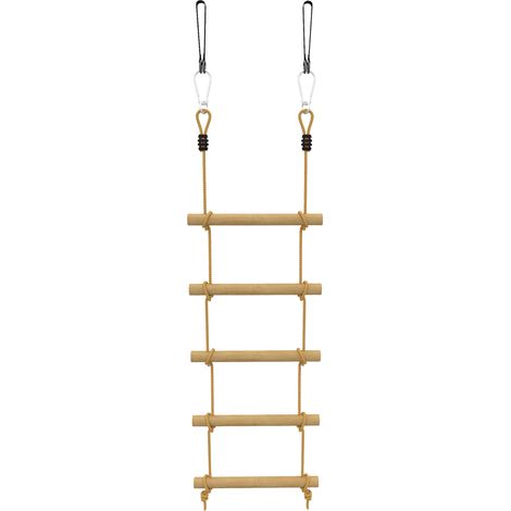 Scaletta per Bambini 3-8 Anni a 5 Pioli con Fibbie e Cinghie in Legno e PE Color Legno (1/5)