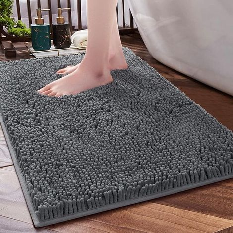 Tapis de bain 81 cm, tapis de bain antidérapant, tapis de bain en chenille épaisse et douce au toucher (gris foncé) (1/5)