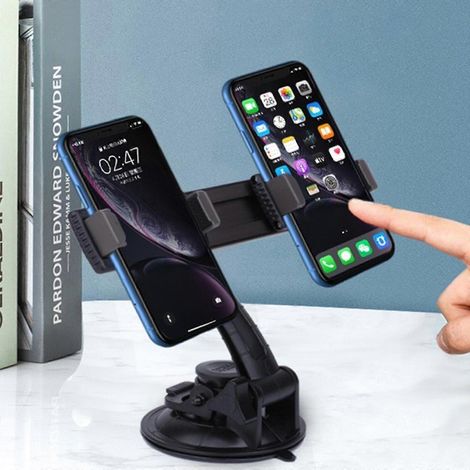 Nouveau support de téléphone portable à ventouse pour bureau, support universel double pour le streaming en direct/YouTube/TikTok (1/4)