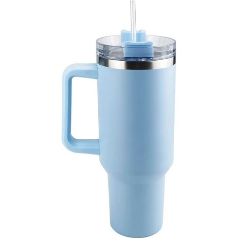 1200-ml-Thermoskanne aus Edelstahl mit Griff und Strohhalm, BPA-frei, auslaufsicher, spülmaschinenfest, ideal für Reisen – blau