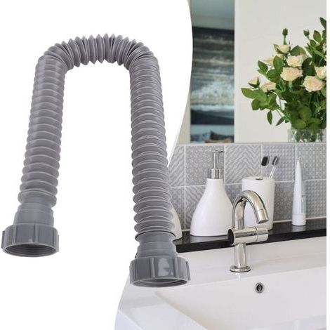 Kit d'évacuation flexible extensible pour lavabo avec adaptateur et joints (1/5)