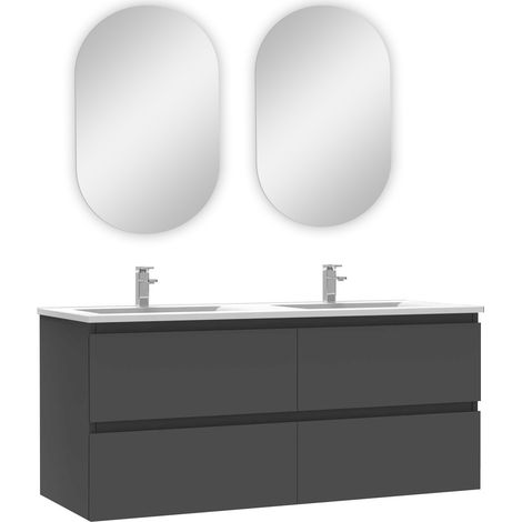Acezanble ensemble Acezanble meuble Salle de Bain 120cm Blanc double vasque + miroir ovale (1/3)