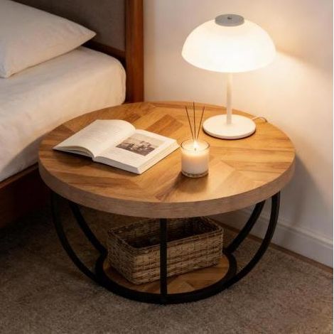 Table basse ronde 80,49x80,49x43,99 cm coloris bois, 2 niveaux, bois et métal, MEUBLIV (1/5)