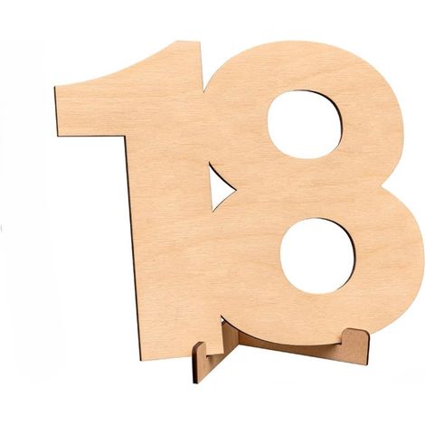 Chiffres en bois artificiels avec support pour un garçon ou une fille de 18 ans - Décoration d'anniversaire - Cadeaux pour les 18 ans - Cadeau pour un garçon de 18 ans (1/5)