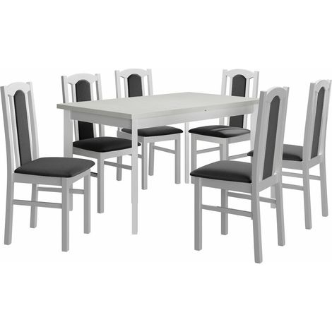 Salle à manger complète Victorville 277, Blanc, 78x80x140cm, Diamètre: 0, Nombre de chaises: 6, Style: Contemporary
