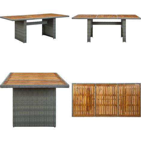 Tavolo da Giardino Grigio Chiaro in Polyrattan e Legno Acacia - Tavolo in polyrattan - Tavolo in legno acacia