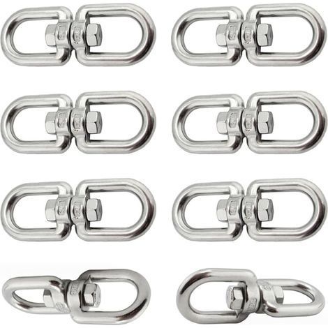 6 Pièces Crochet Pivotant M6 Double Extrémité Anneaux Pivotants en Acier Inoxydable 304 Suspendue Crochet Pivotant pour Balançoires Fauteuils Suspendus Sacs de Sable Cordes Chaînes (1/5)