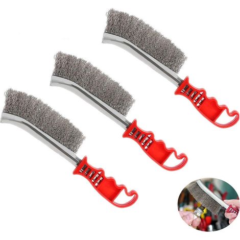 Set di 3 spazzole anticalcare resistenti e antiruggine con manici in acciaio inossidabile e plastica. Spazzola anticalcare per la pulizia del barbecue. (1/5)